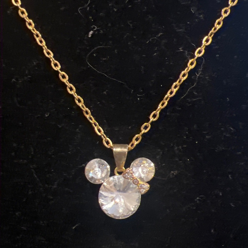 Minnie‎ Mouse Crystal Pendant Gold Tone Necklace 18 Inch Vtg Aesthetic - Picture 2 of 4